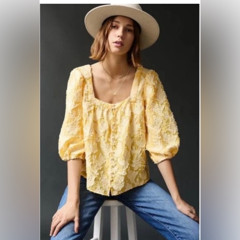 Anthropologie Yvonne Textured Buttondown in Yellow, S